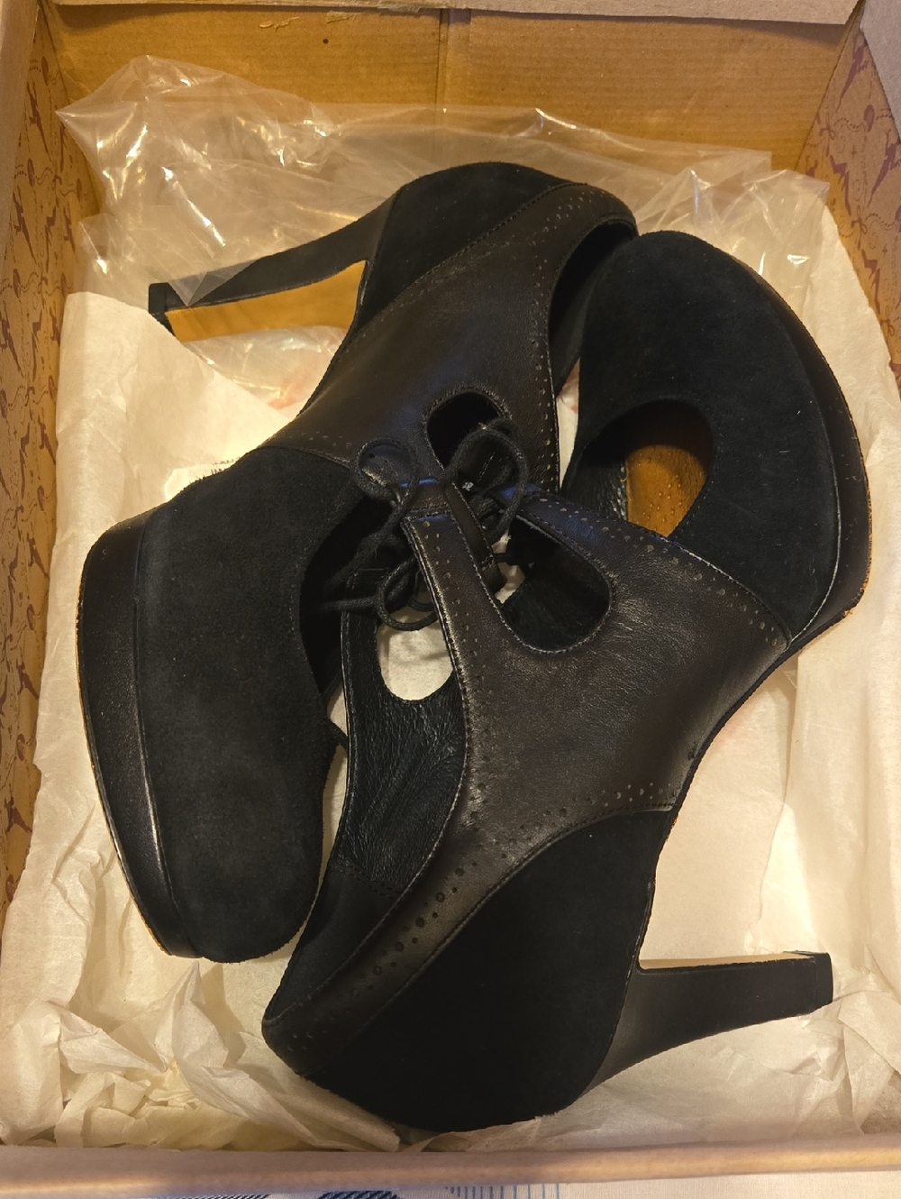 Clarks Black Suede Lace-Up Platform Heels